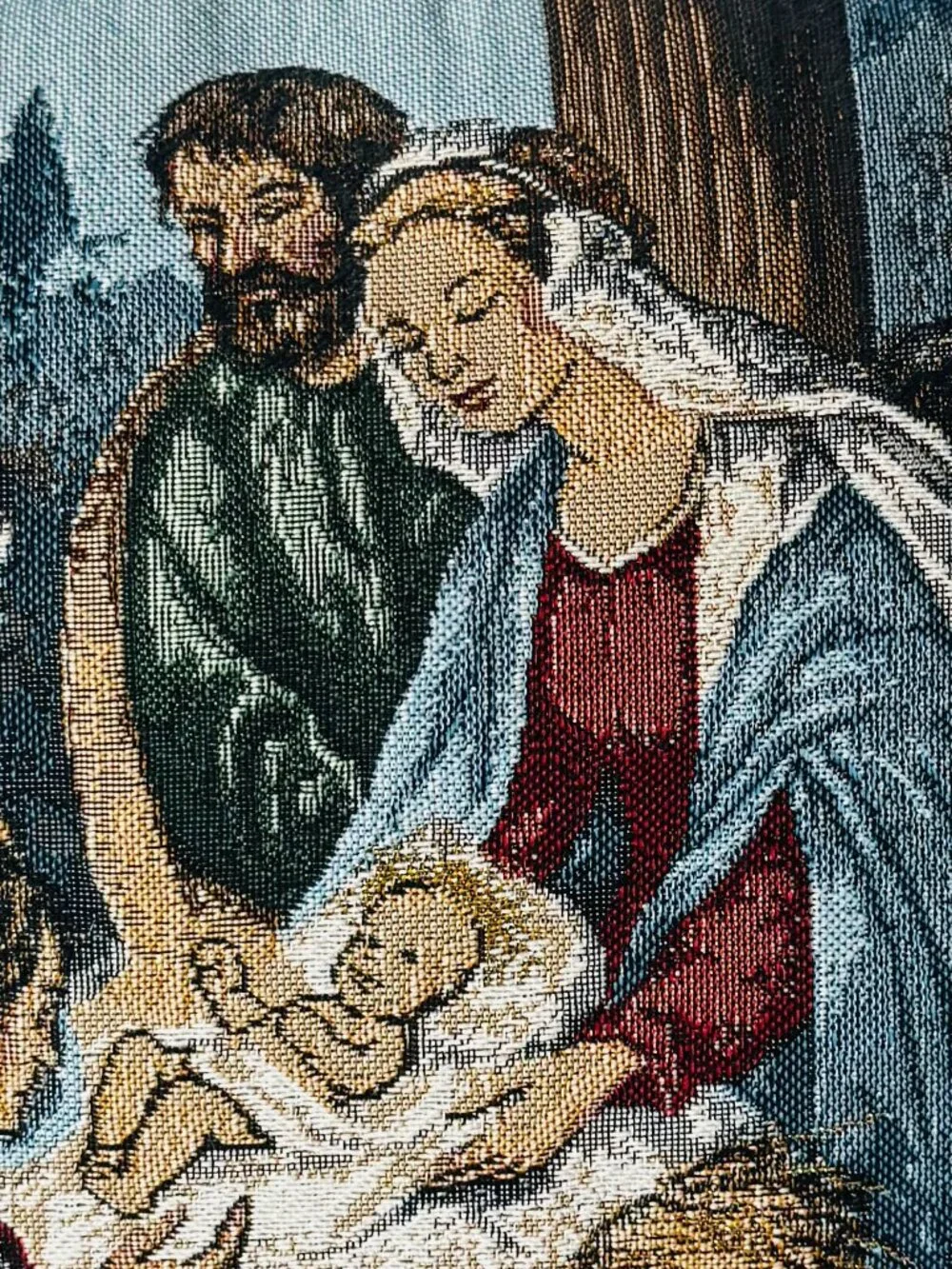 Sue Allison Nativity Scene Christmas Tapestry Throw Pillow 16x16
